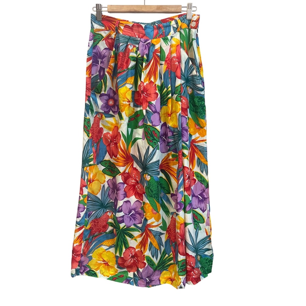 Restless Clothiers Silk Wide Leg Tropical Parrot Floral Pants Womens Medium M